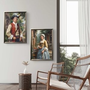 Colonial  couple 2x paintings